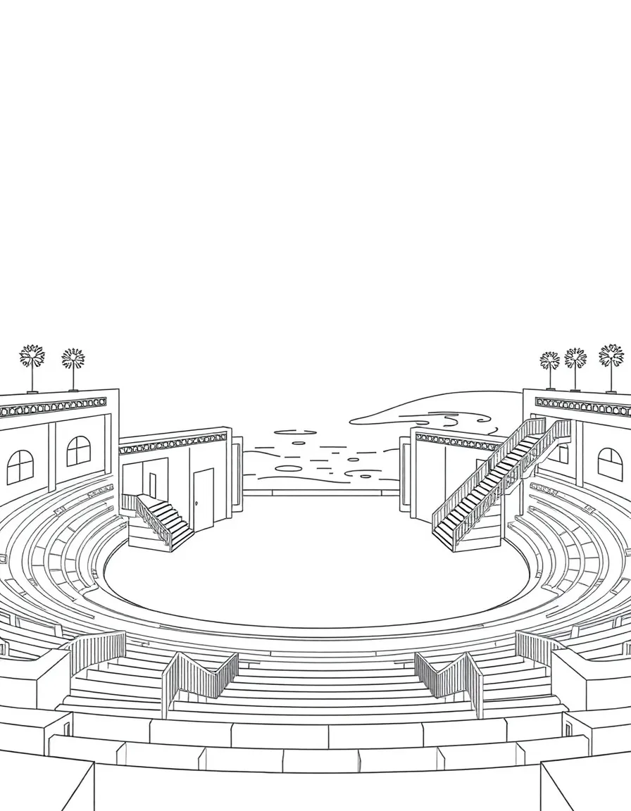 (Qatar) The Katara Cultural Village amphitheater with its grand staircases and a sea view