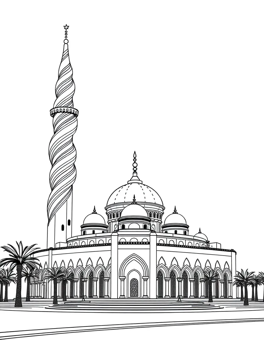 (Qatar) The Fanar (spiral mosque) in Doha with its unique twisting minaret, glowing at sunset