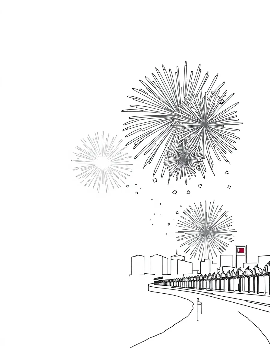 (Qatar) Fireworks lighting up the Doha Corniche area during Qatar’s National Day celebrations