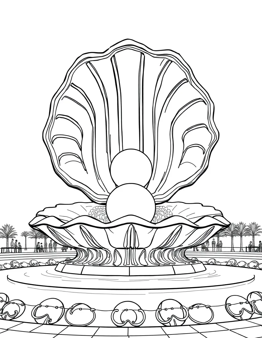 (Qatar) A giant oyster shell fountain statue with a huge pearl on Doha’s Corniche (celebrating Qatar’s pearling history)