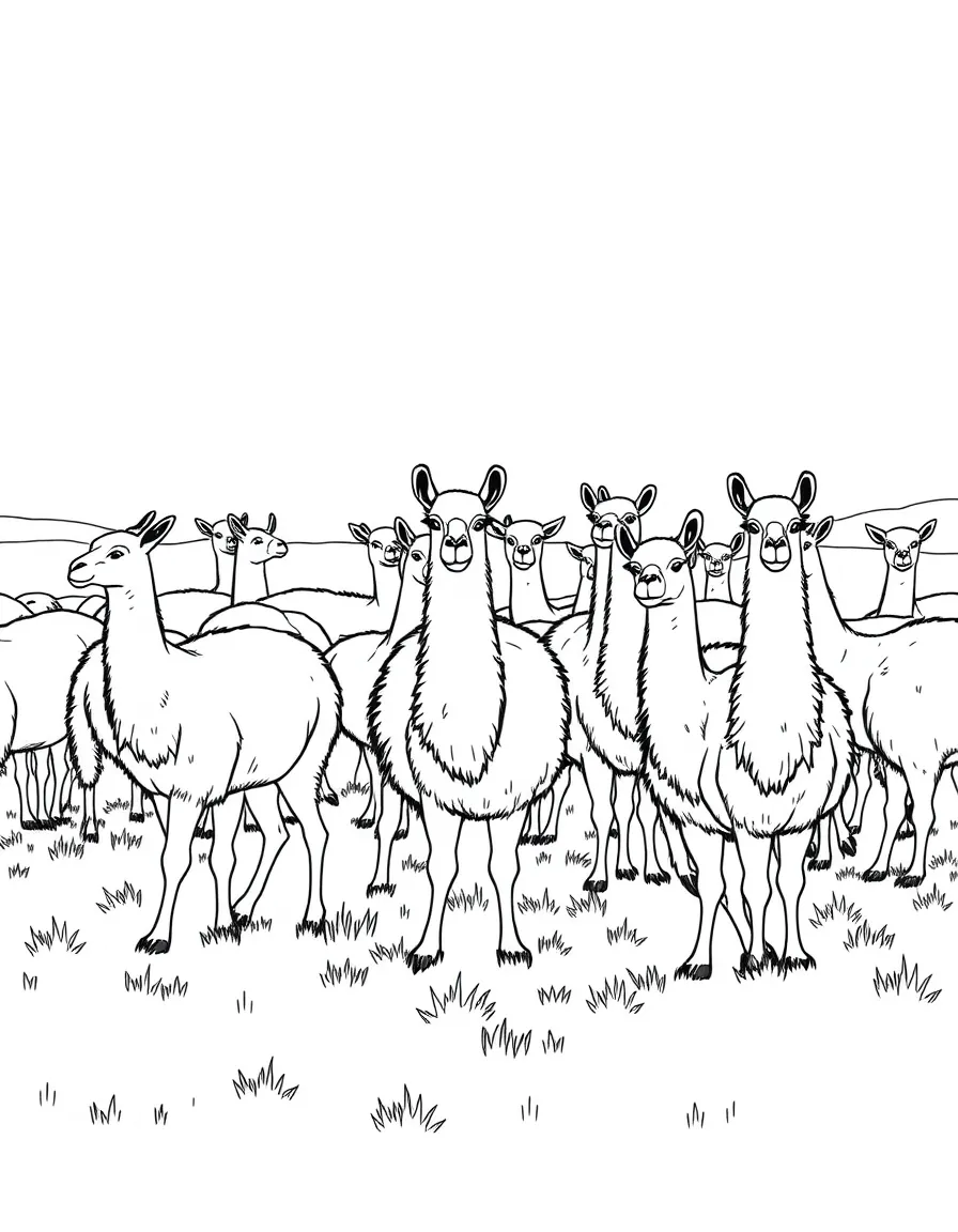 (Argentina) A herd of wild guanacos (similar to llamas) grazing in the Patagonian plains.