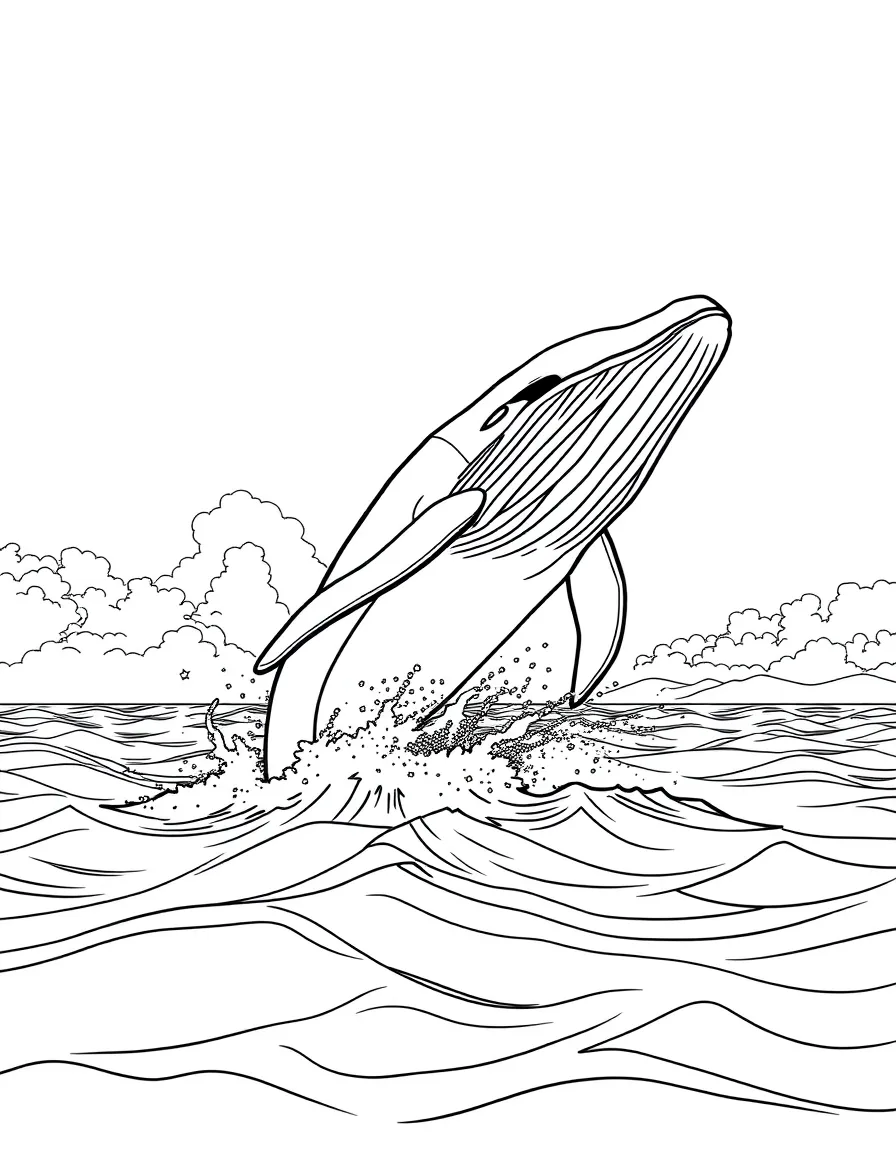 (Argentina) A whale leaping out of the sea off the coast of Argentina under a bright sky.