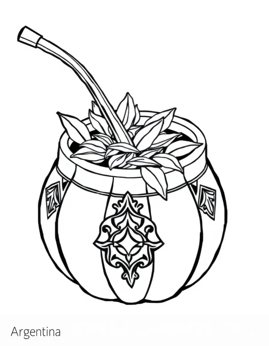(Argentina) A traditional mate gourd with a metal straw, filled with yerba mate tea leaves.