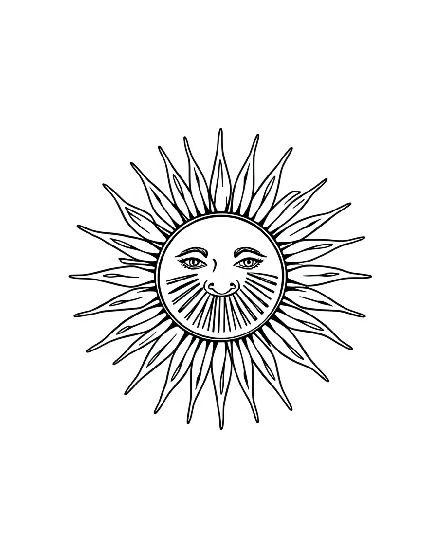 (Argentina) The Sun of May (bright yellow sun face) from Argentina’s flag shining in the sky.