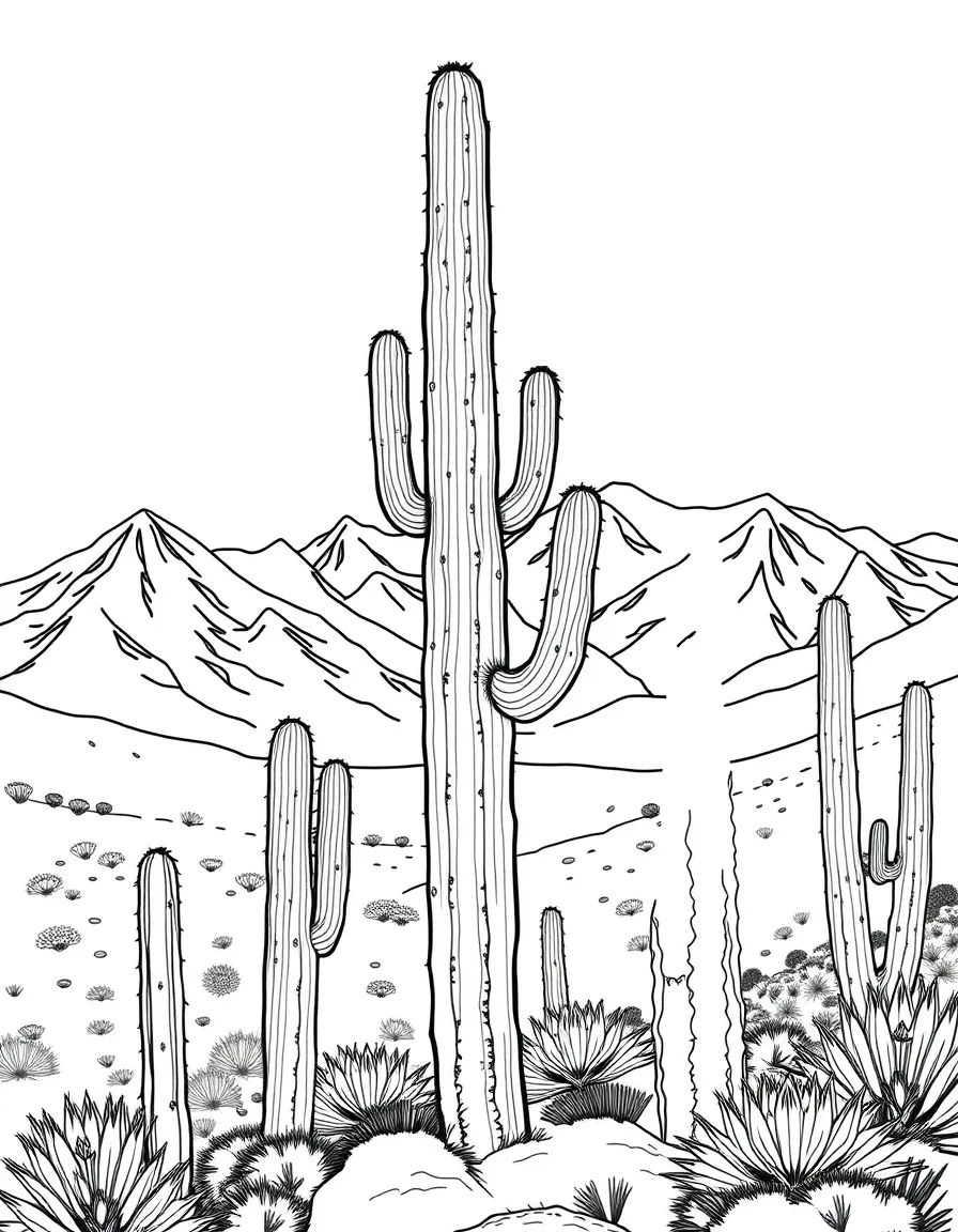 (Argentina) A tall cactus in the northwest Argentine desert with mountains behind it.