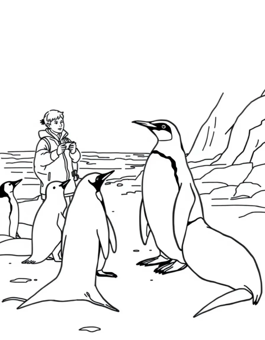 (Argentina) Scientists observing penguins and sea lions on a Patagonian shore.
