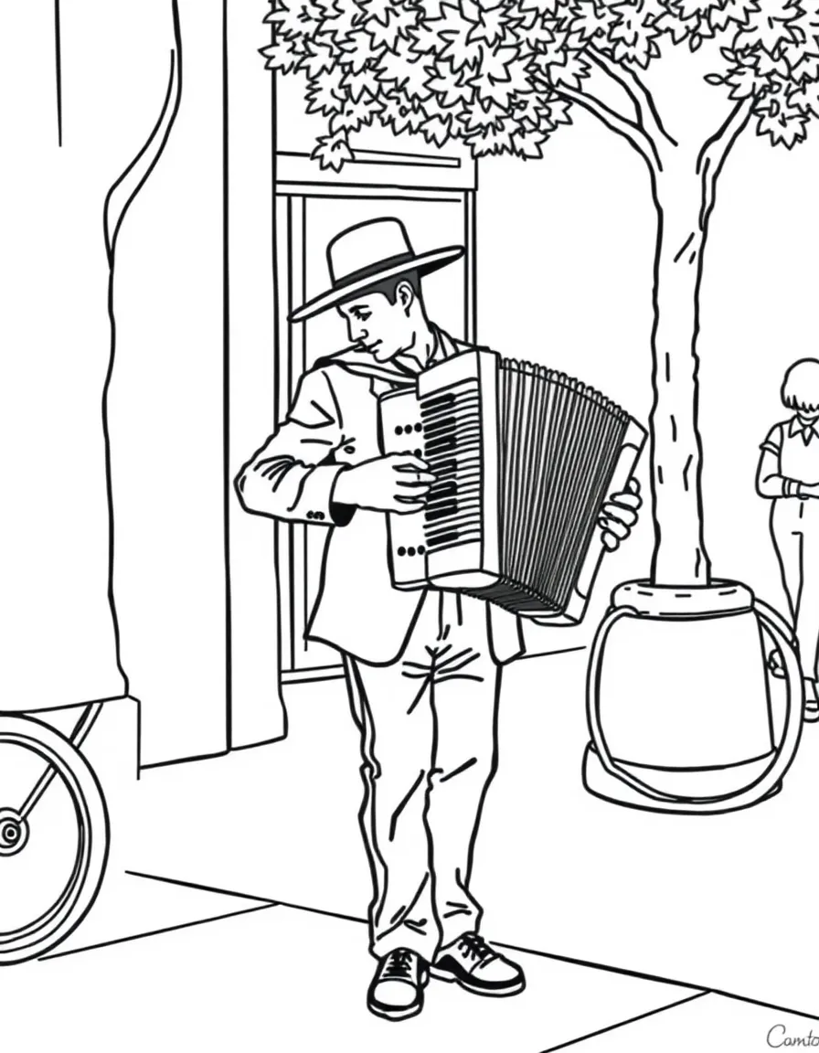 (Argentina) A street musician playing the bandoneon (tango accordion) on a Buenos Aires sidewalk.