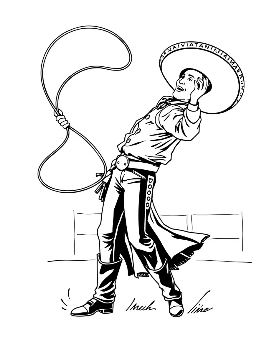 (Argentina) A gaucho twirling a lasso at a rodeo, showing off his cowboy skills.