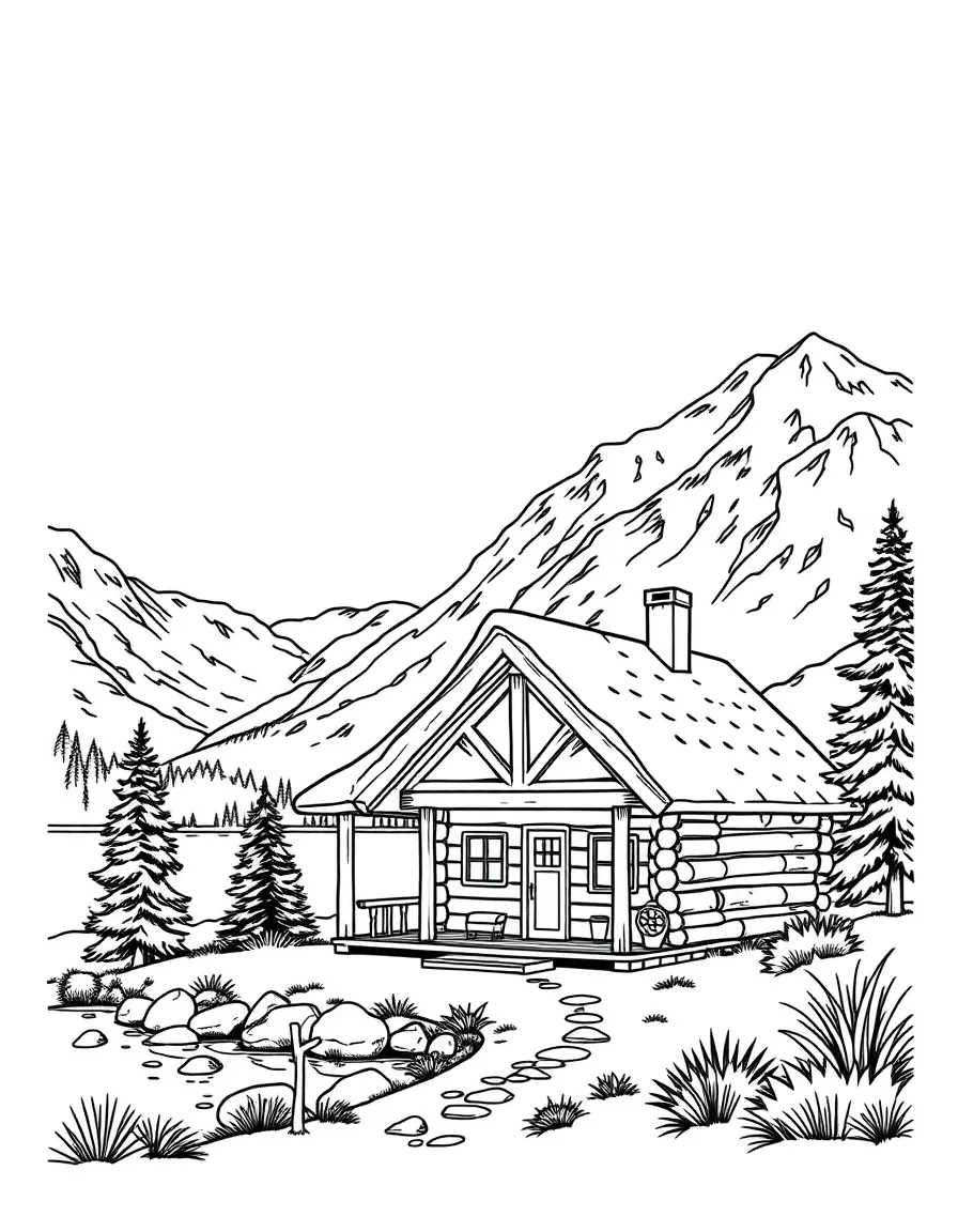 (Argentina) A cozy log cabin by a lake in the snowy mountains of Bariloche, Argentina.