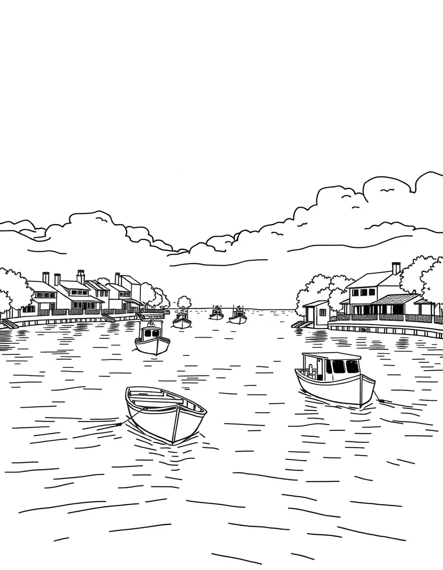 (Argentina) Boats floating on the Tigre Delta river near Buenos Aires, with houses along the banks.