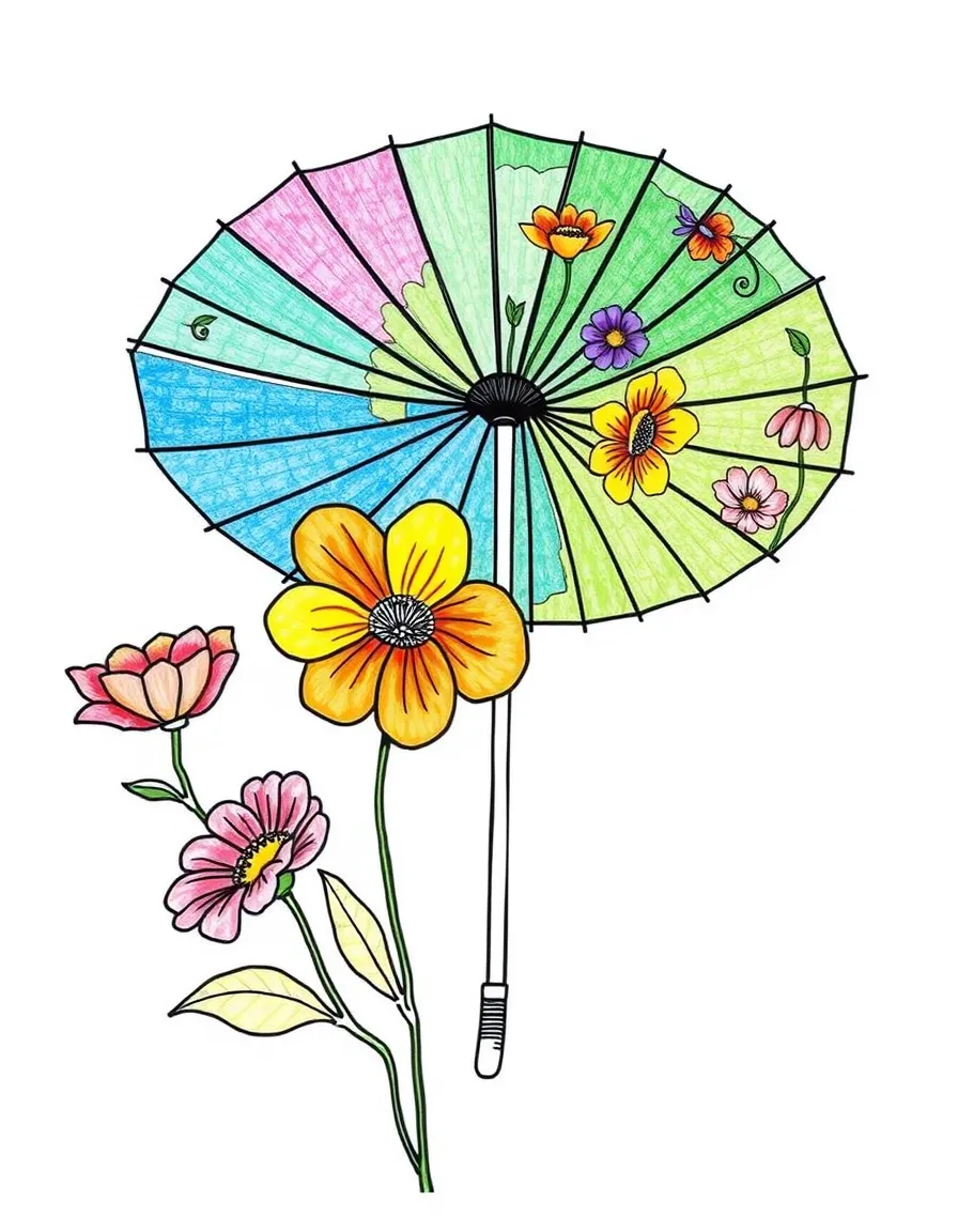 (Thailand) A colorful paper parasol (umbrella) with painted flowers, made in Chiang Mai.