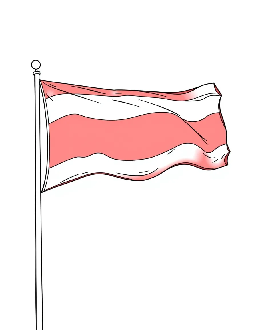 (Thailand) Thailand’s flag (red, white, and blue stripes) flying on a tall flagpole against the sky.