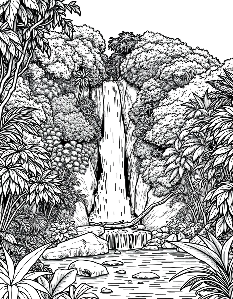 (Thailand) A waterfall cascading through a lush jungle in a Thai national park.