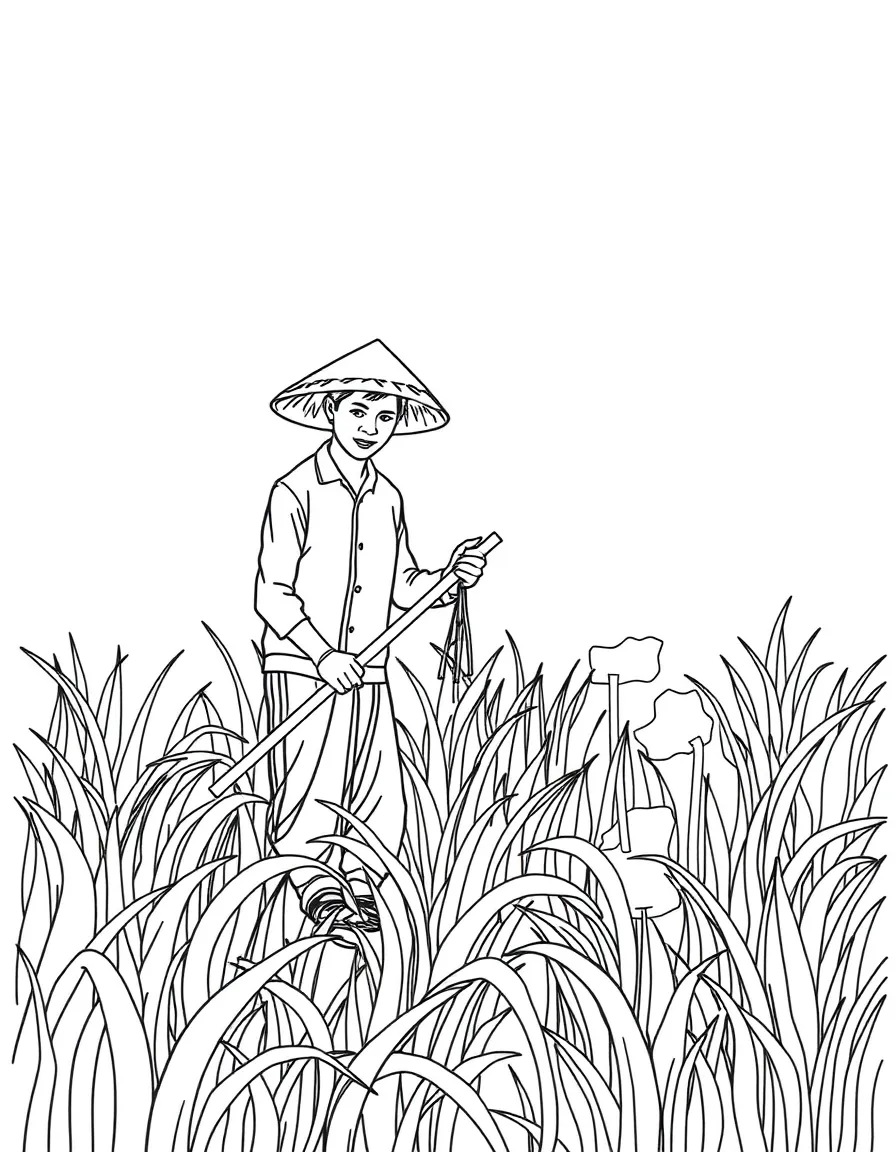 (Thailand) Farmers harvesting ripe golden rice with sickles during the rice harvest season.