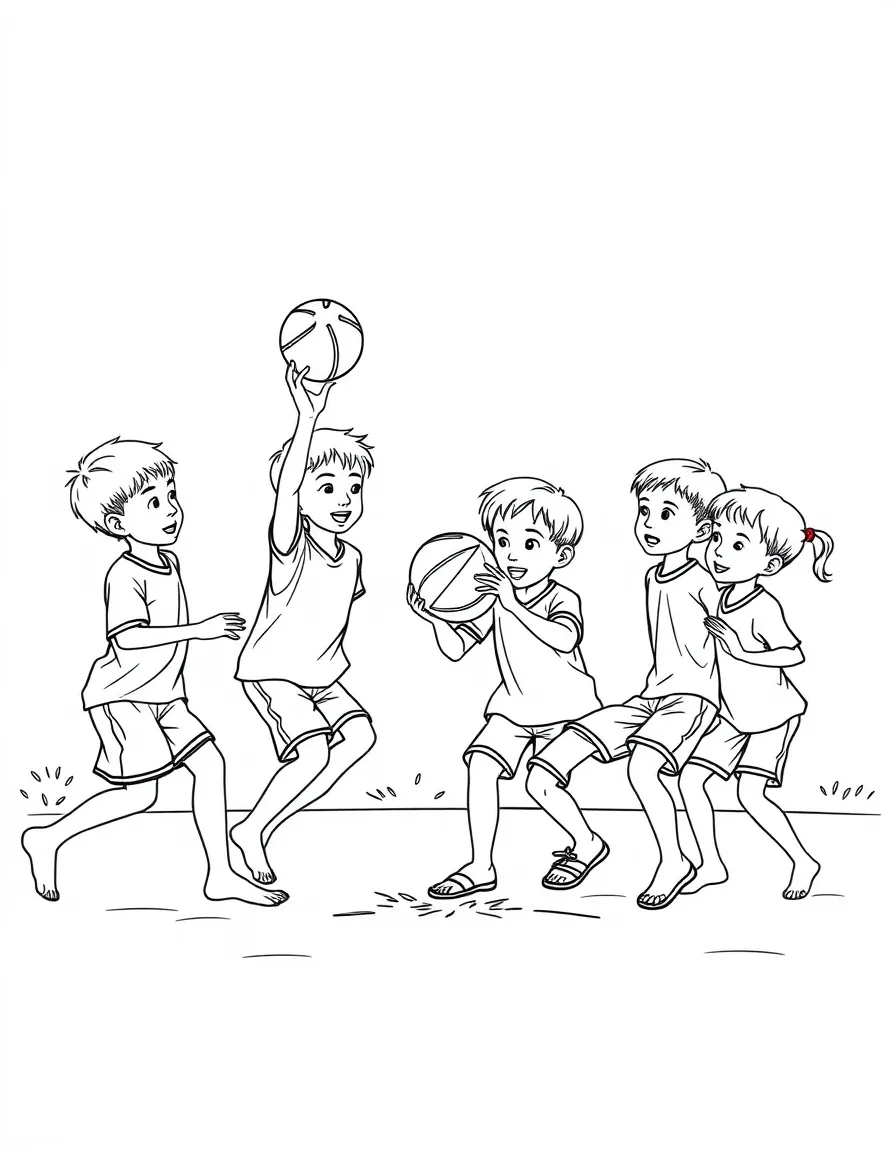 (Thailand) A group of Thai children playing sepak takraw (kick volleyball) with a rattan ball.