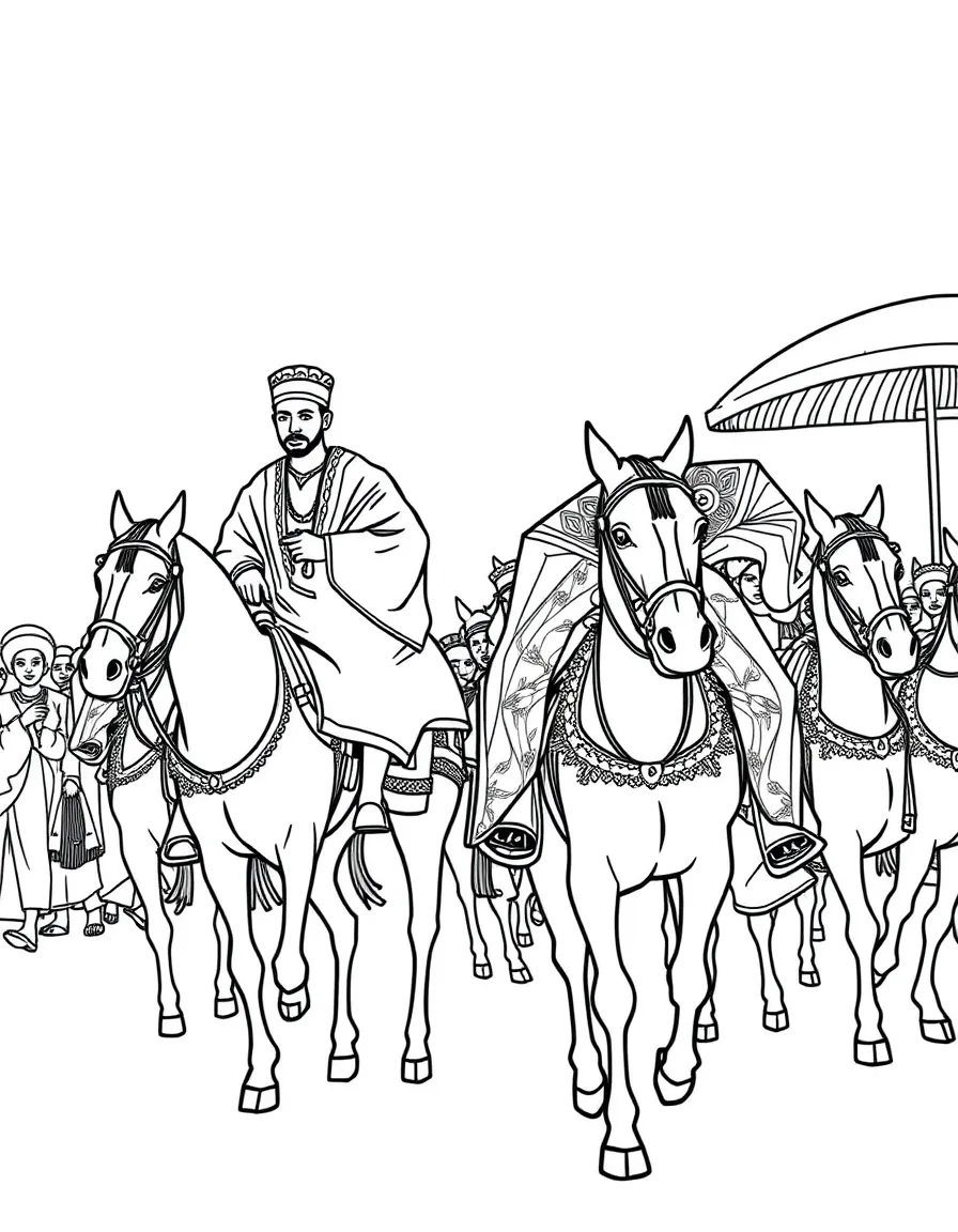 (Nigeria) Men in northern Nigeria riding horses in elaborate robes during a Durbar festival parade.