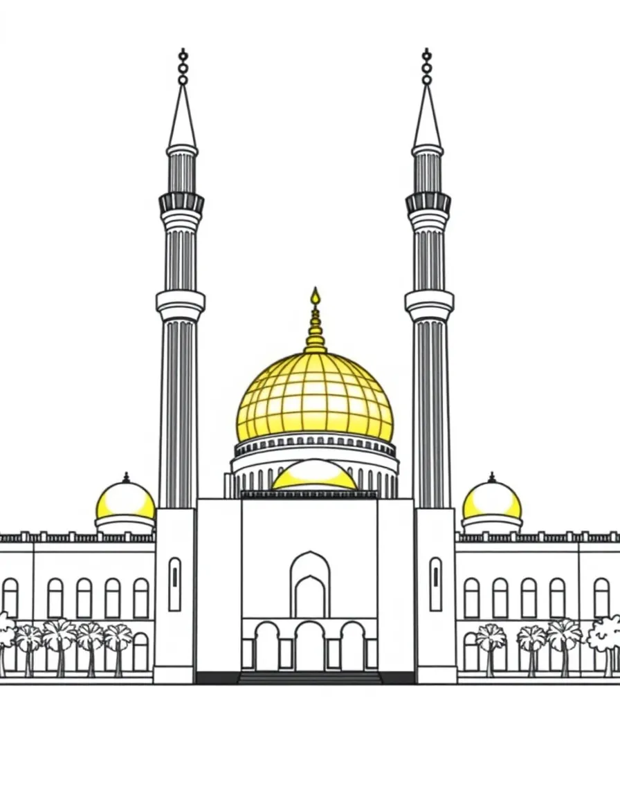 (Nigeria) The Abuja National Mosque with its golden dome and tall minarets shining in the sun.
