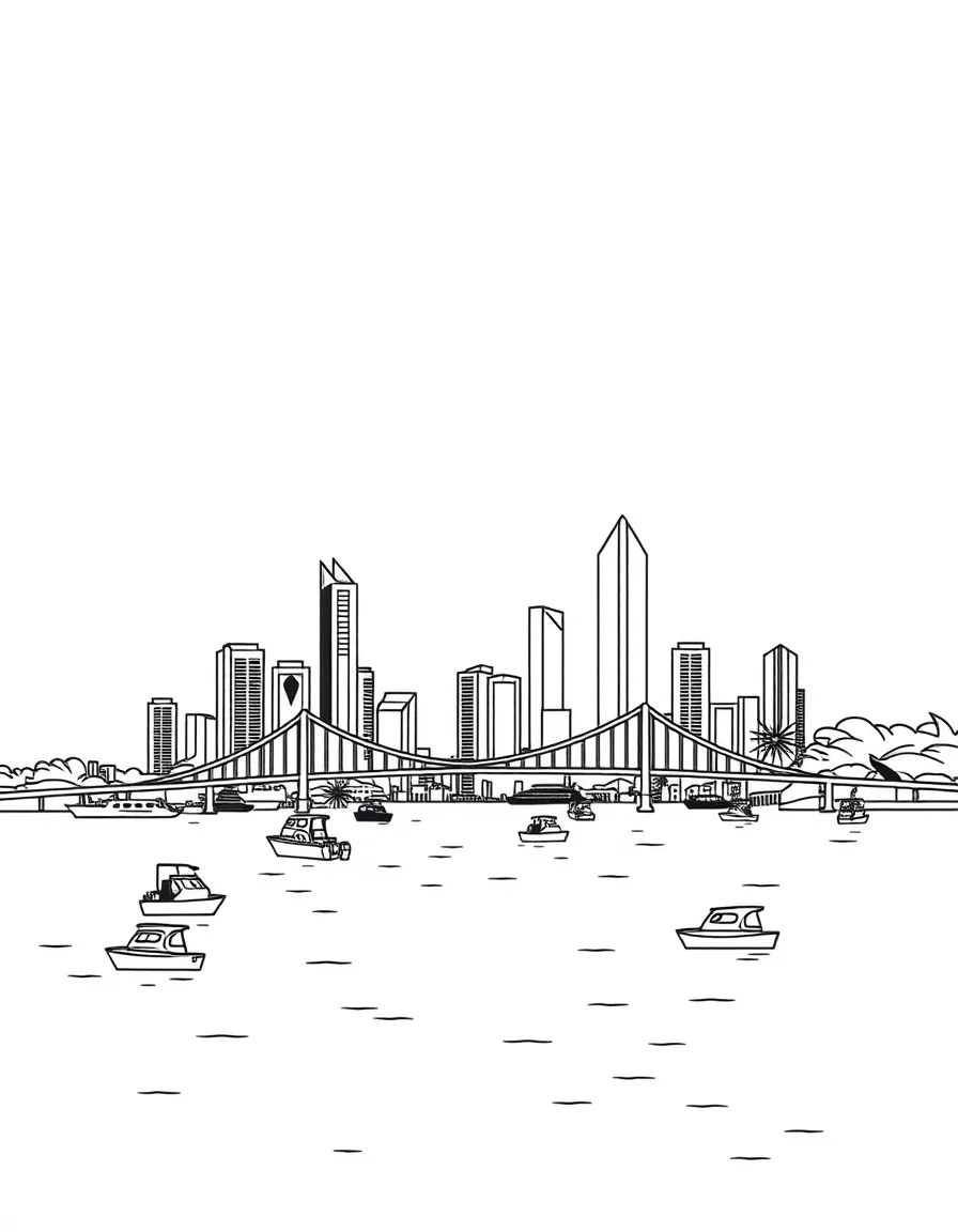 (Nigeria) Lagos Island skyline with the Third Mainland Bridge and boats on the water.