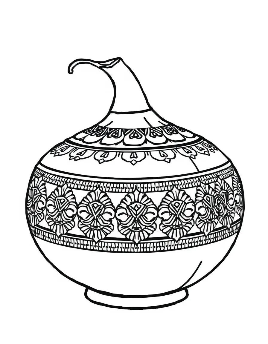 (Nigeria) A decorated calabash gourd bowl used for serving food or drink.