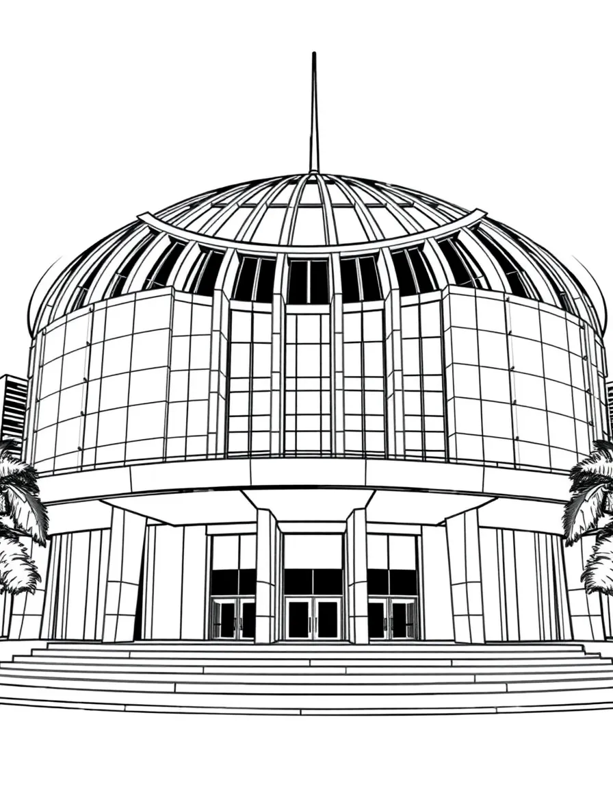 (Nigeria) The National Theatre in Lagos, a large modern building shaped like a dome.