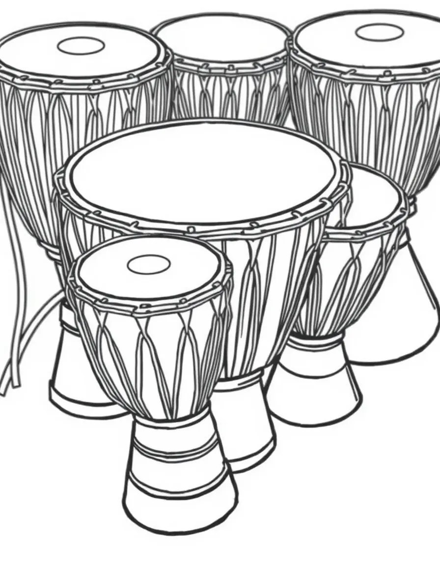 (Nigeria) A close-up of talking drums of different sizes used in Nigerian music.