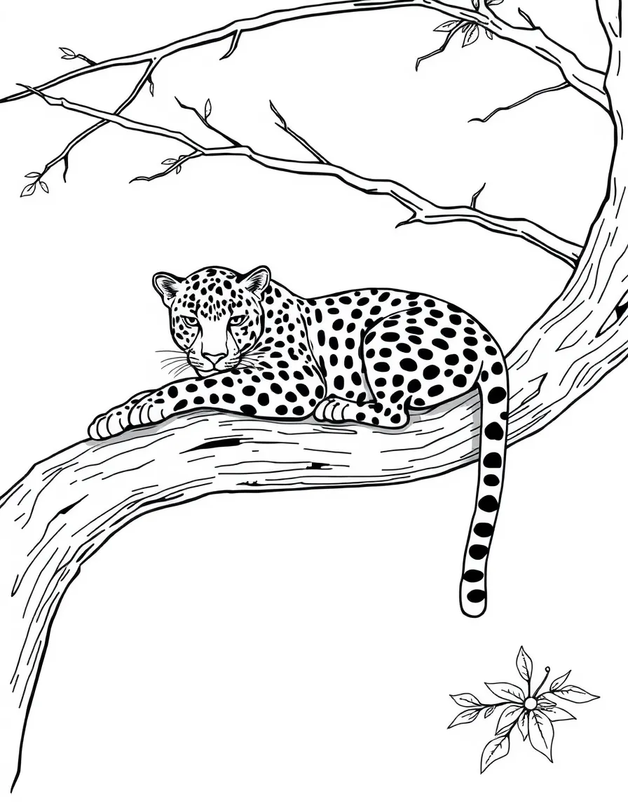 (Nigeria) A leopard resting on a tree branch in a Nigerian wildlife reserve.