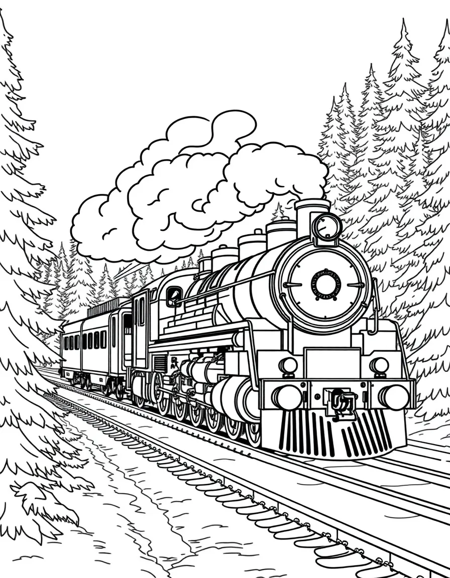 (Russia) A steam locomotive of the Trans-Siberian Railway chugging through a snowy forest.