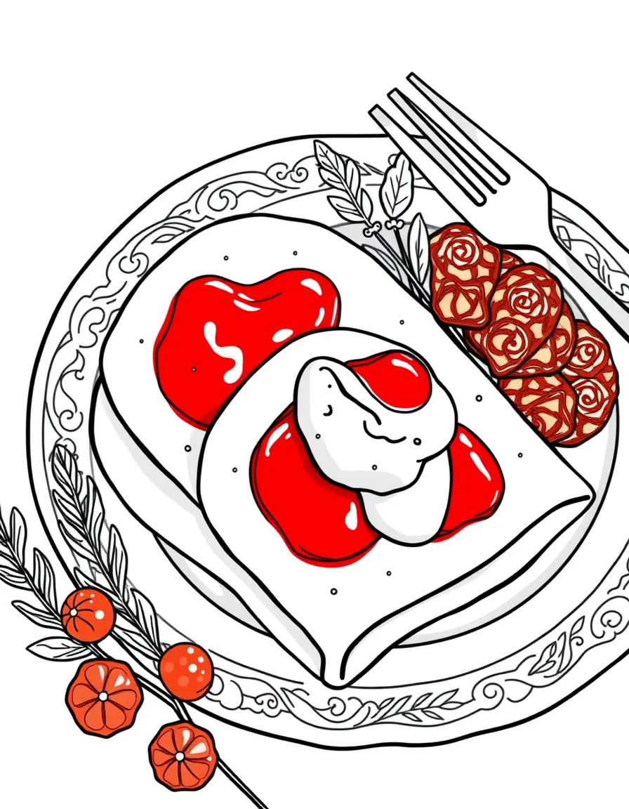(Russia) A plate of thin blini pancakes with jam and sour cream for a Russian feast.
