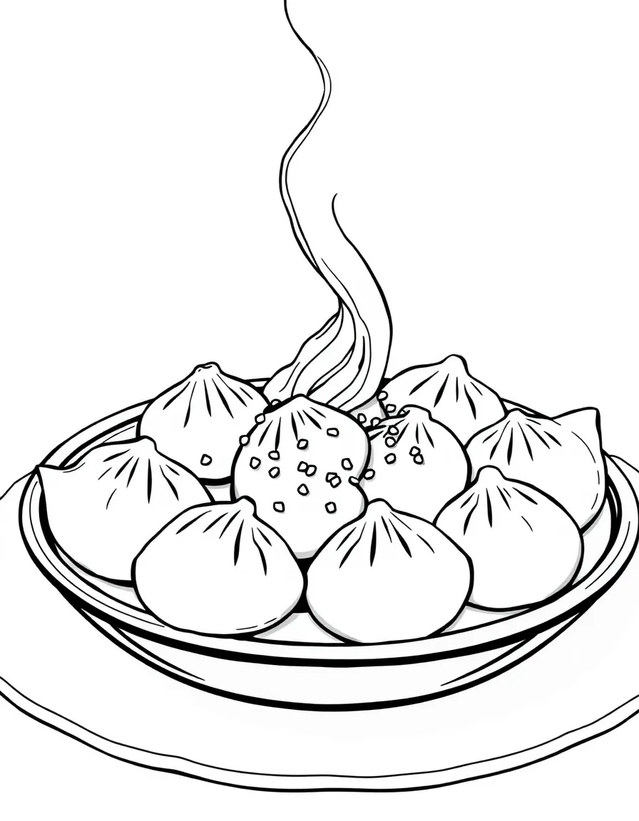(Russia) A platter of Siberian pelmeni dumplings with steam rising.