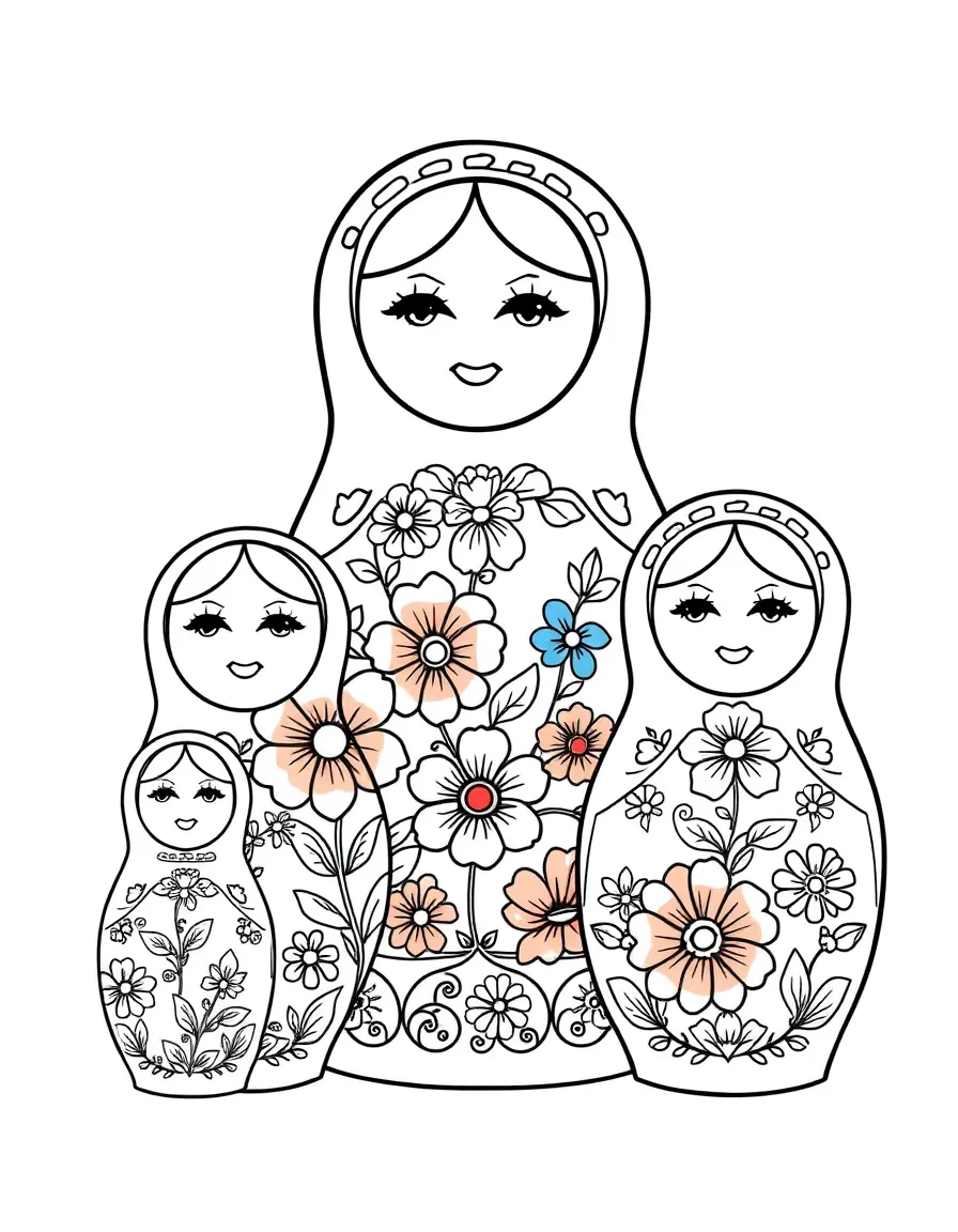 (Russia) Colorful Matryoshka nesting dolls painted with flowers and folk patterns.