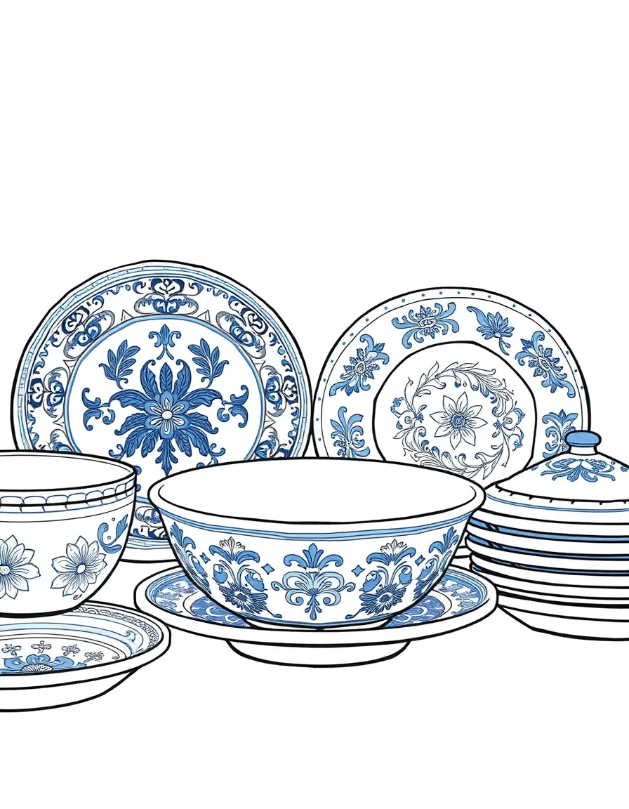 (Russia) Blue-and-white porcelain dishes from Russia’s Gzhel pottery tradition.