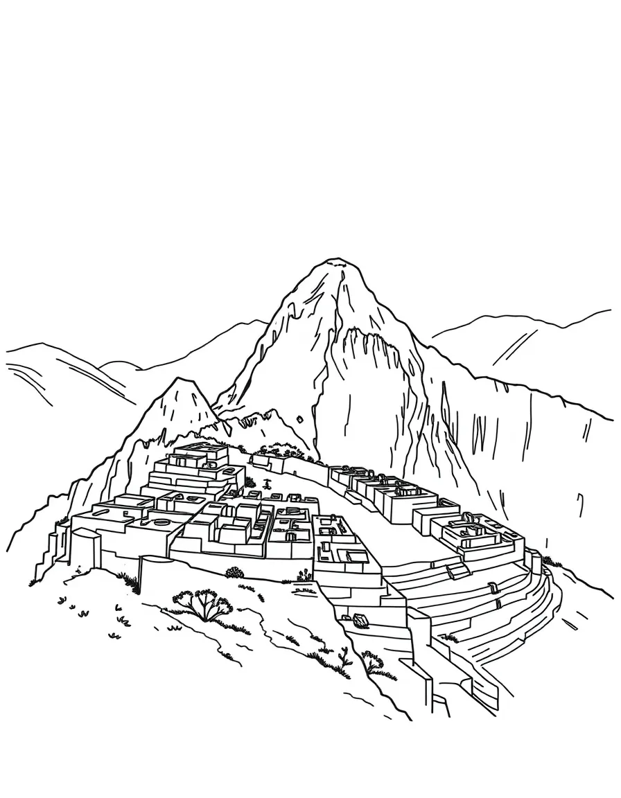 (Peru) The ancient Inca citadel of Machu Picchu perched high on a mountain ridge.