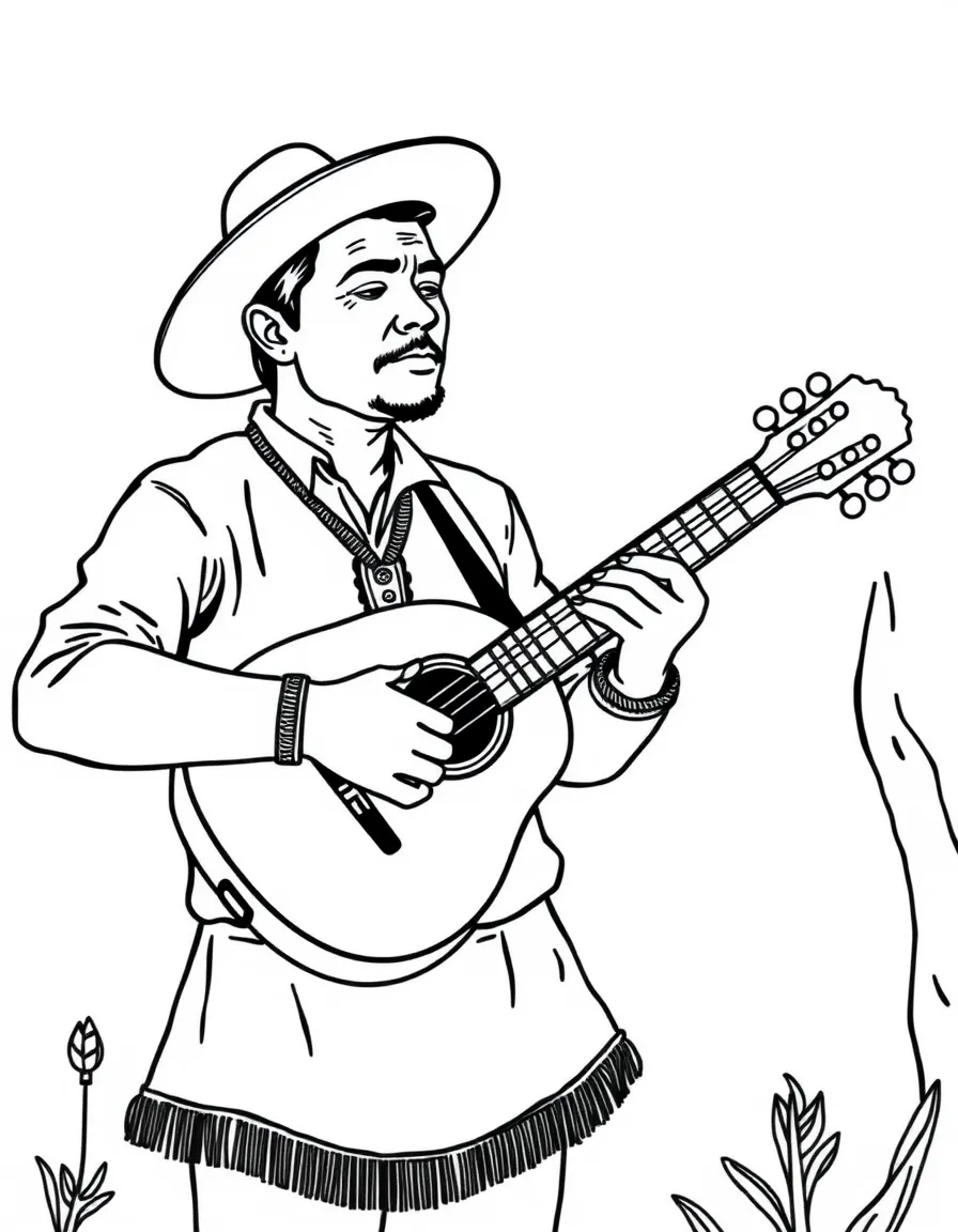 (Peru) A man playing a charango (small Andean guitar) and singing a folk song.