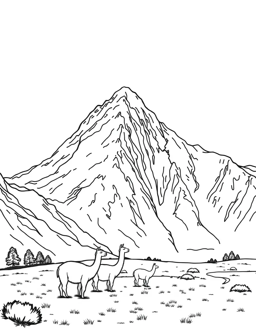 (Peru) The twin peaks of Ausangate Mountain with alpacas grazing in the foreground.