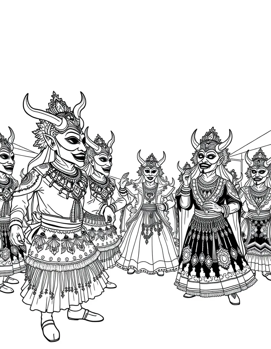 (Peru) A group of dancers in devil masks and ornate costumes at the Virgen de la Candelaria festival.