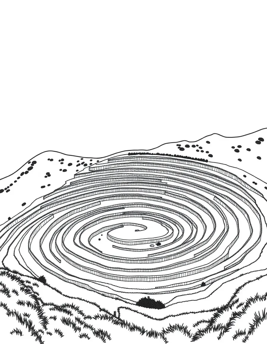 (Peru) The circular Inca agricultural terraces of Moray, forming giant green rings on a hillside.