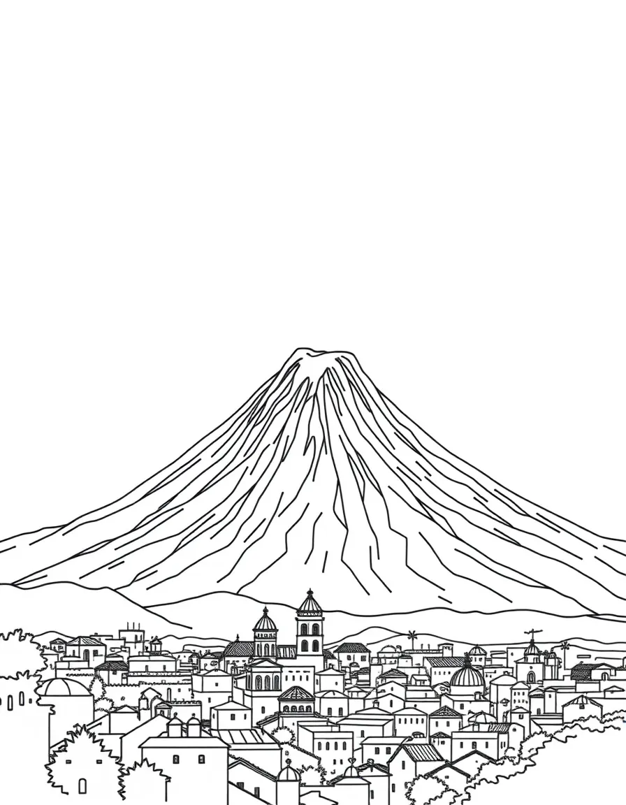(Peru) The cone-shaped Misti Volcano towering above the colonial city of Arequipa.