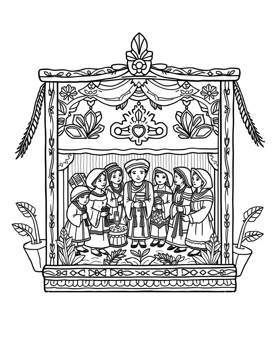 (Peru) A traditional Peruvian retablo (decorative folk art box) filled with tiny figures of villagers.