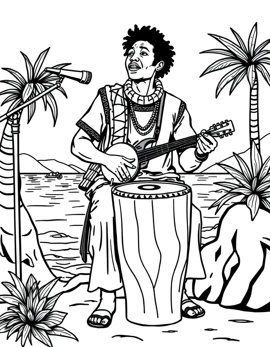 (Peru) An Afro-Peruvian musician playing the cajón (box drum) and singing on the coast.