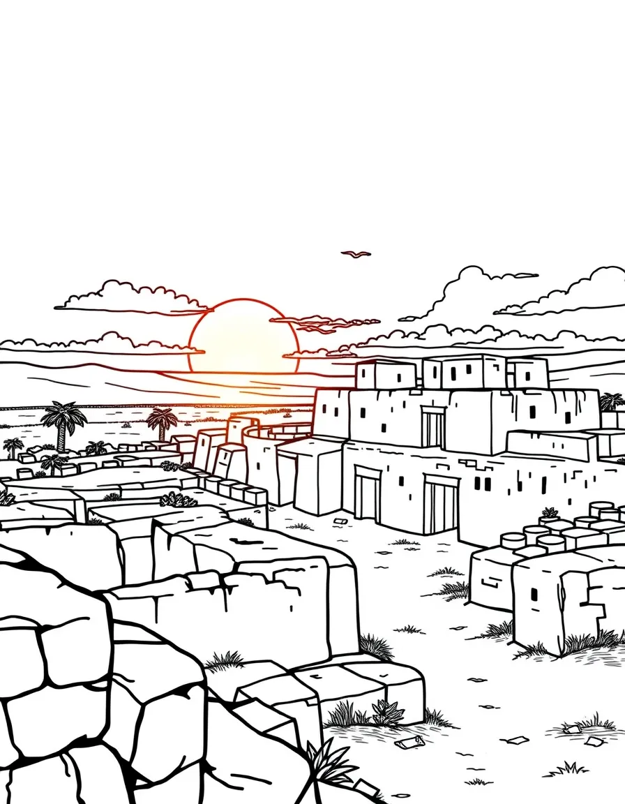 (Peru) The sun setting over the adobe ruins of Chan Chan, the ancient mud-brick city on the coast.