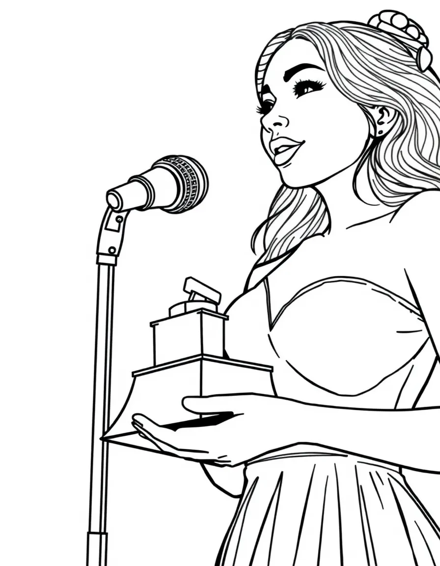 closeup view of an actress holds a Grammy Award on stage.
