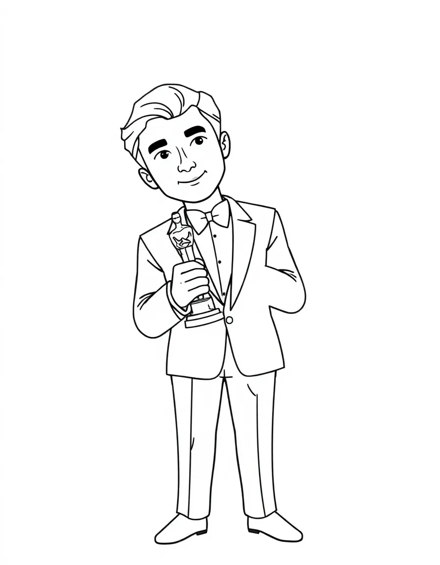 line drawing of an actor holding a Oscars award