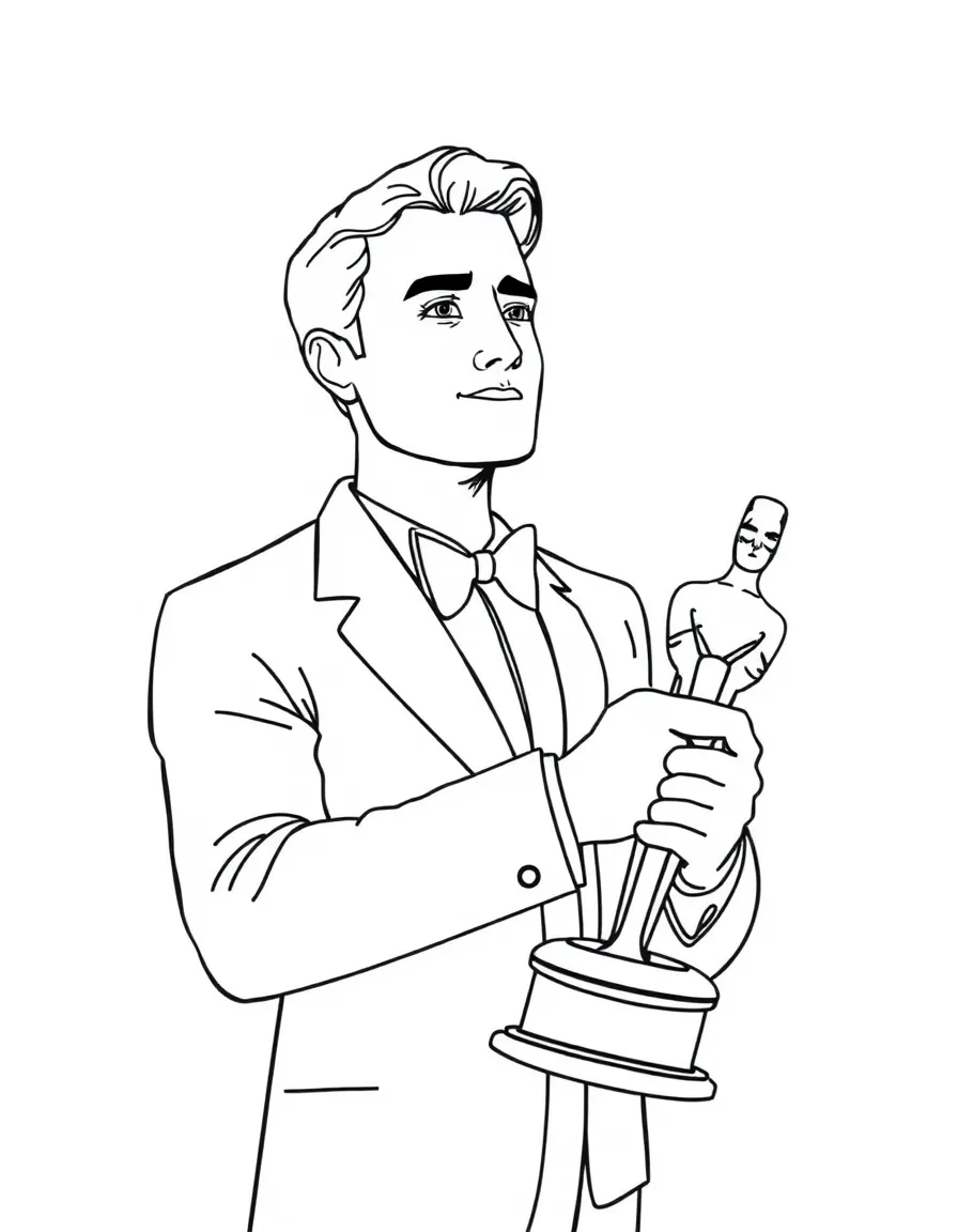 line drawing of an actor holding a Oscars award