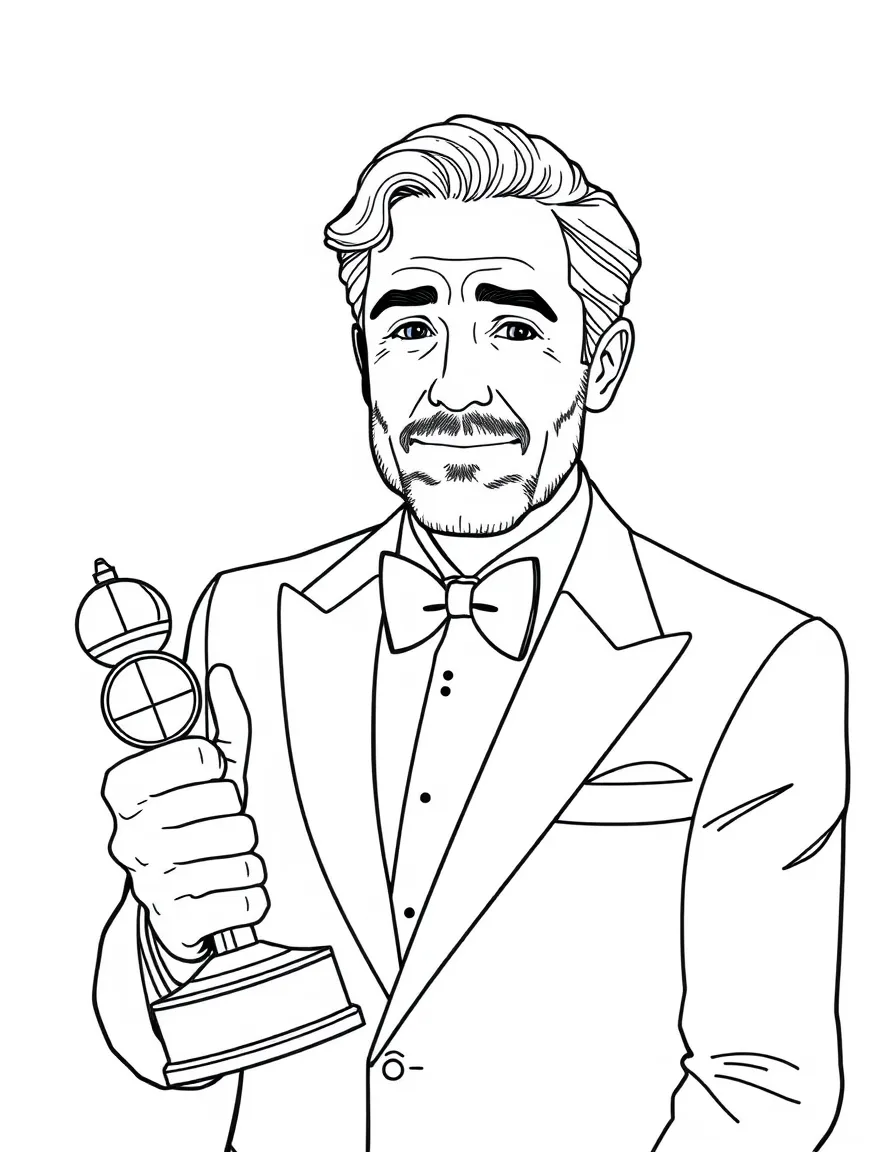 line drawing of an actor holding a Golden Globes award