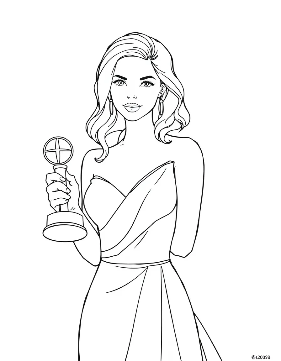 line drawing of an actress holding a Golden Globes award
