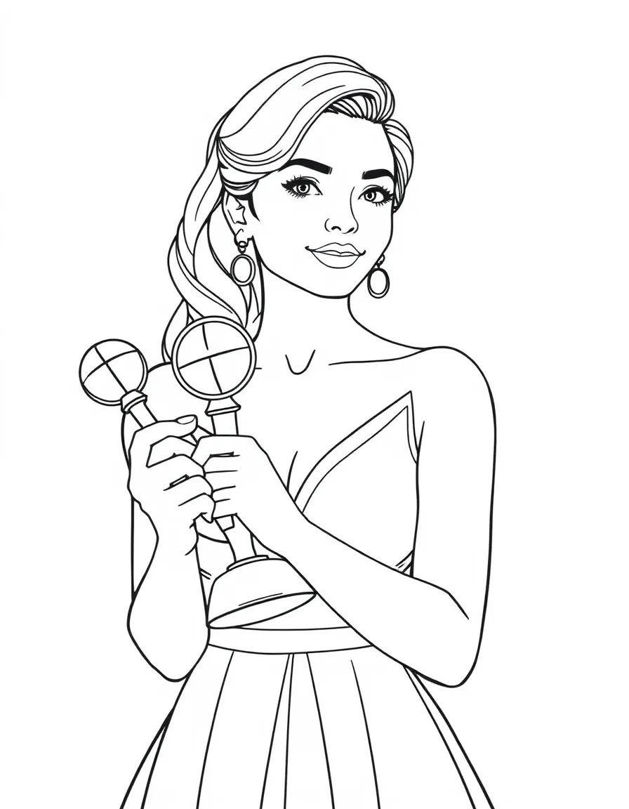 line drawing of an actress holding a Golden Globes award