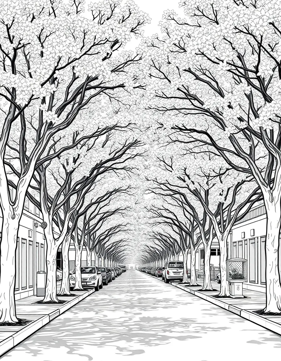 (South Africa) Streets in Pretoria lined with blooming jacaranda trees in springtime.
