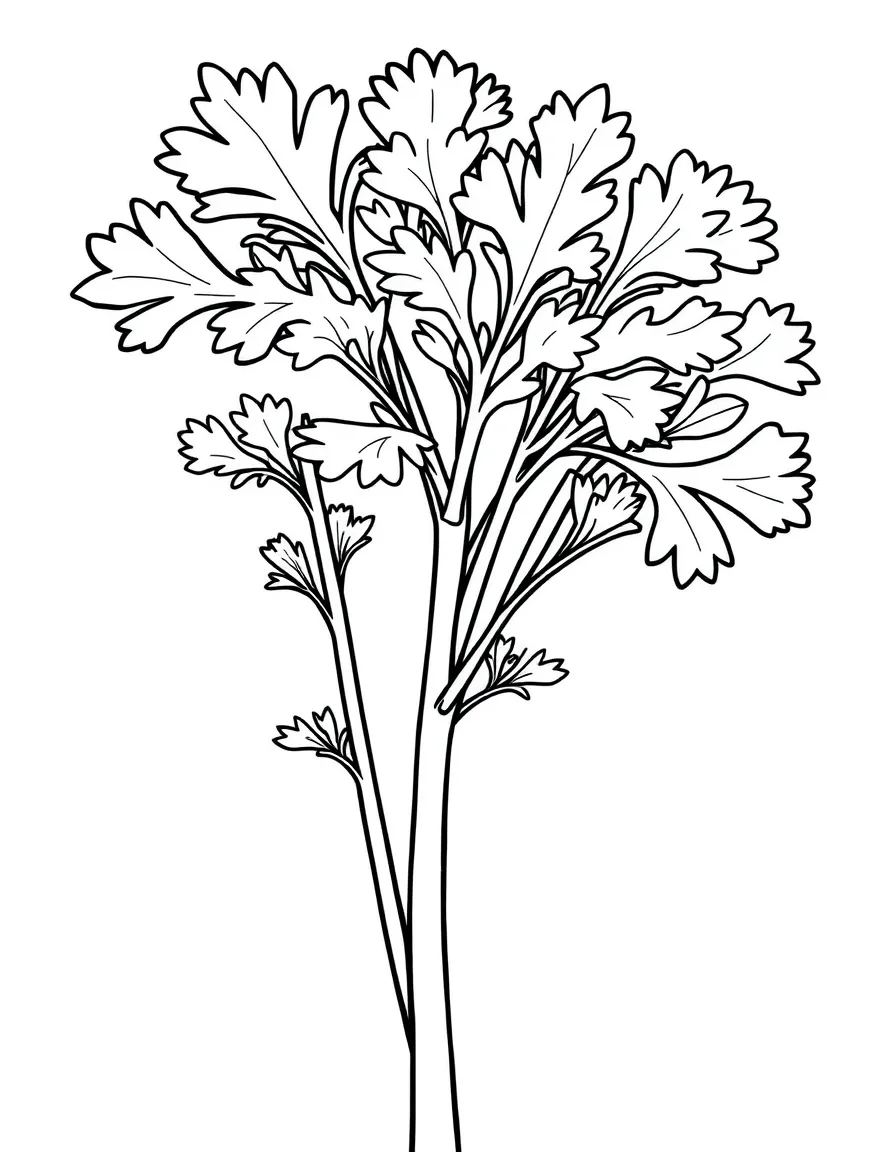 A close-up of a coriander plant showing both the leafy cilantro on top