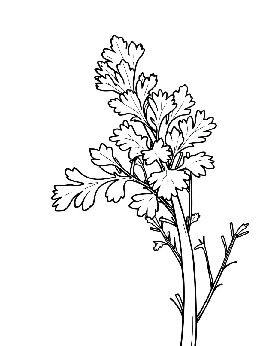 A close-up of a coriander plant showing the leafy cilantro on top
