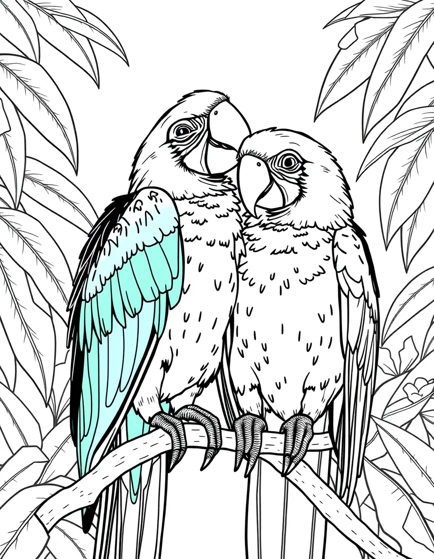 (Peru) A pair of macaw parrots with bright feathers in the Amazon rainforest.